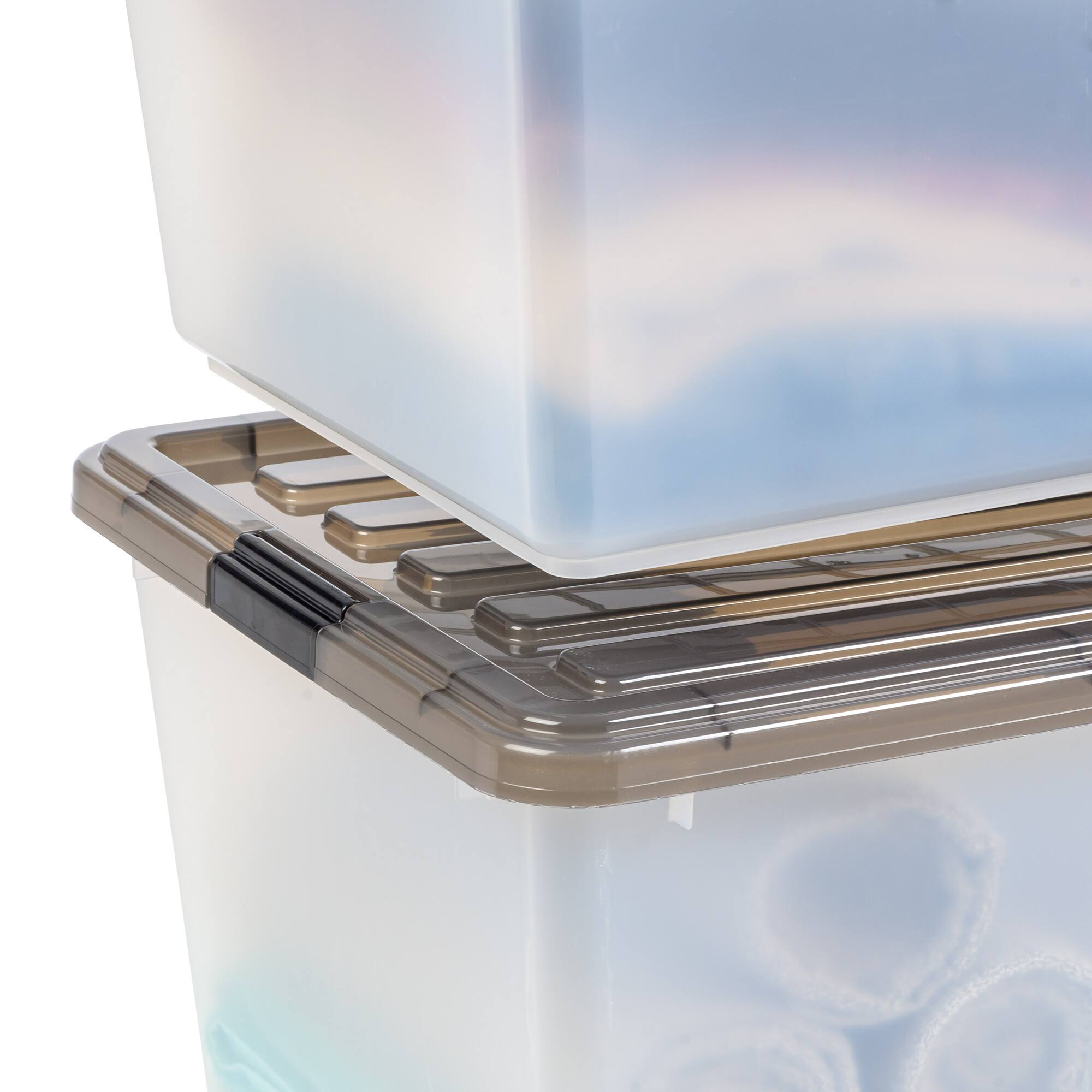 Iris® 91qt. Clear View Plastic Storage Bins with Gray Latching Buckle Lids, 4ct.